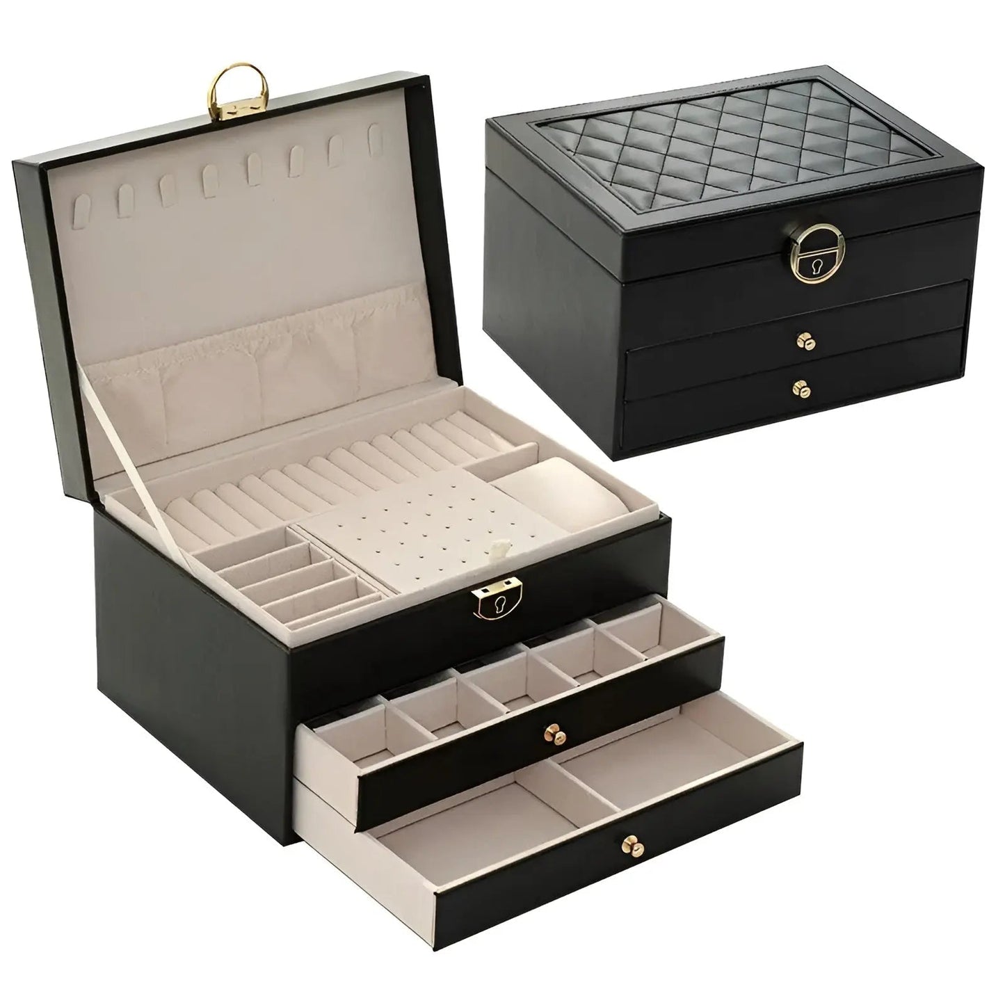 Luxe Sieradenbox met Meerdere Lagen – Elegante Opberger voor Ringen Kettingen Oorbellen – PU Leer – 23x17x13,5 cm