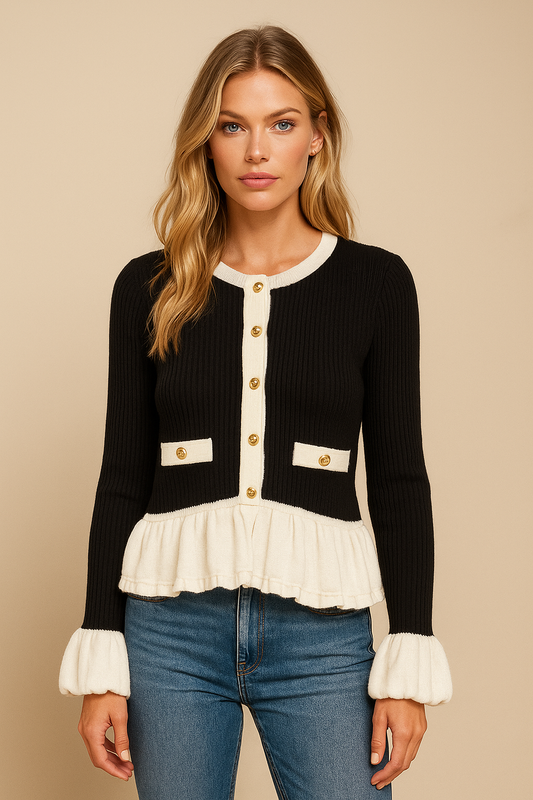 Dames Vest Gebreid met Volant en Knopen Stijlvol Parijs - StudioMarella