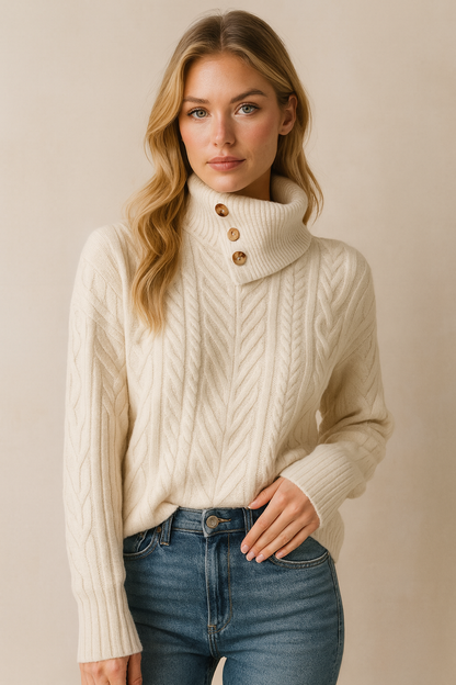 Dames Trui Gebreid met Kraag en Trendy Look - StudioMarella