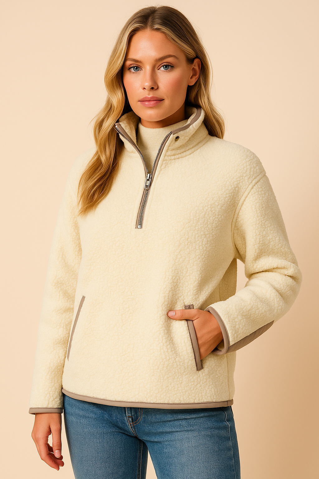 Dames Fleece Trui Zacht en Comfortabel met Halve Rits - StudioMarella