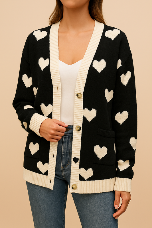 Dames Gebreide Vest met Hartjes en Contrasterende Details wordt 
Dames Vest Gebreid met Hartjes en Kleurrijk Detail - StudioMarella