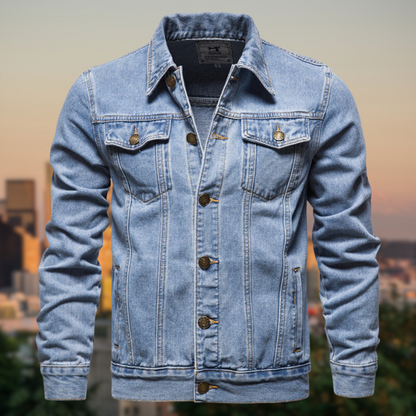 Blauwe Denim Jacket voor Mannen Donkerblauw Stevig