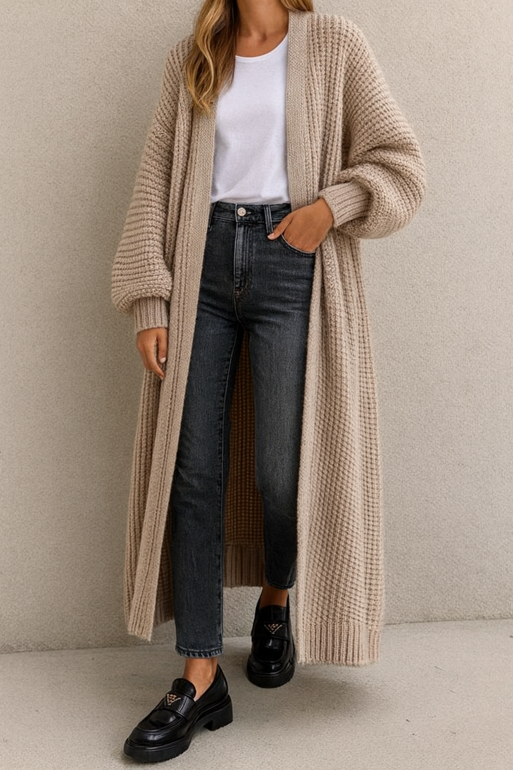 Dames Vest Gebreid met Pofmouwen Lang Elegante Stijl - StudioMarella