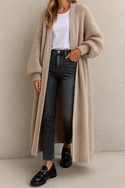 Dames Vest Gebreid met Pofmouwen Lang Elegante Stijl - StudioMarella