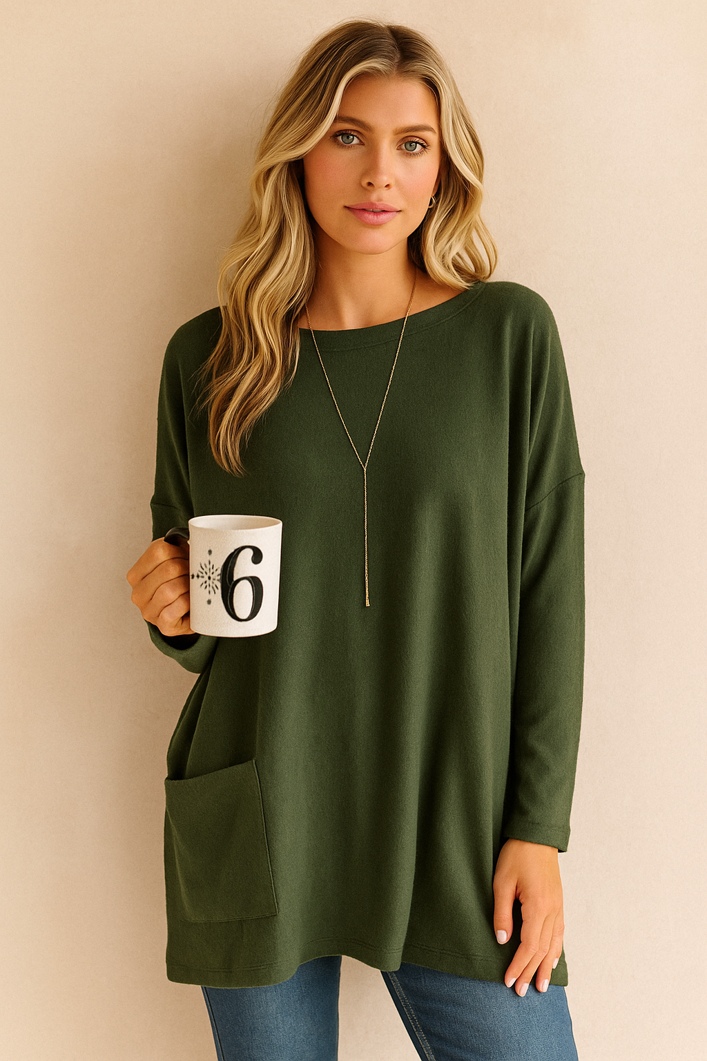 Dames Top met Lange Mouwen en Zakken Basis Collectie → Dames Top Lange Mouwen Zakken Comfortabel Basis - StudioMarella