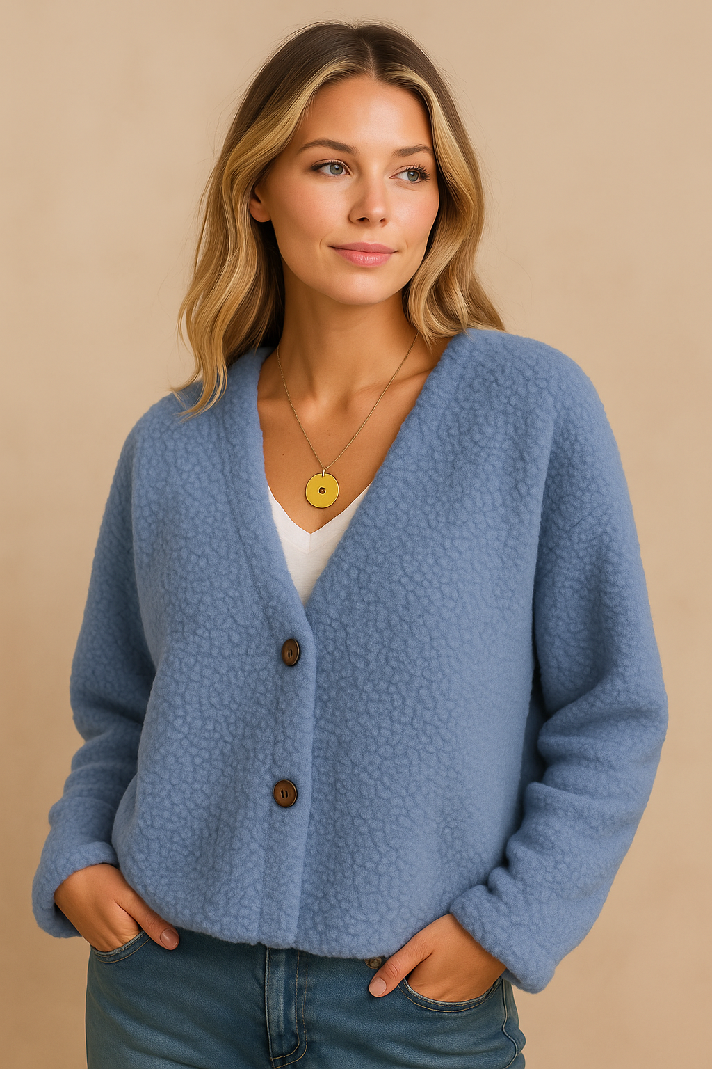 Dames Fleece Vest Warm met V-hals en Knopen → Dames Fleece Vest Warm en Comfortabel met Knopen - StudioMarella