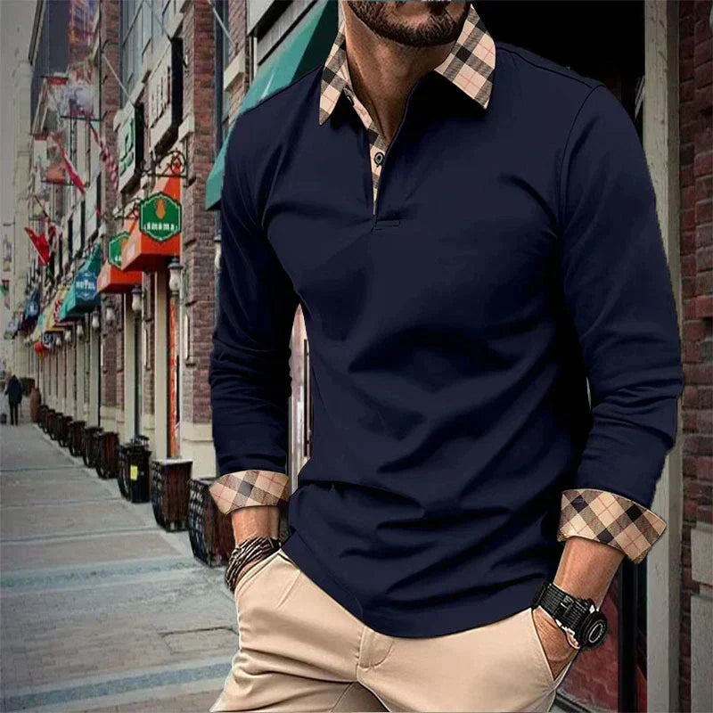 Herenshirt Lange Mouwen Klassieke Poloshirt Standaard Fit