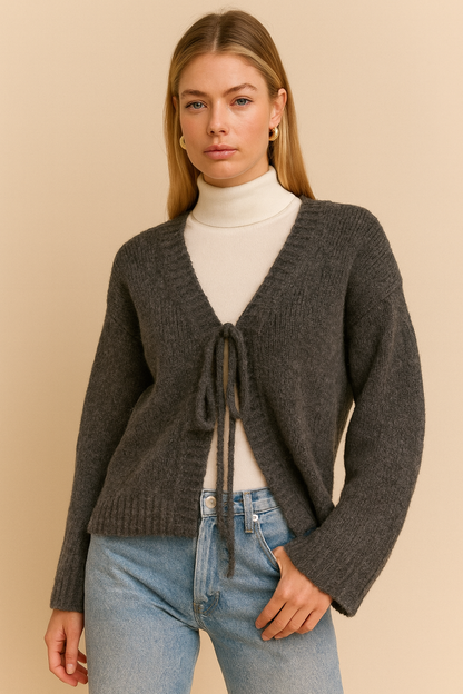 Dames Gebreide Vest Met Strik Sluiting Elegante Look - StudioMarella