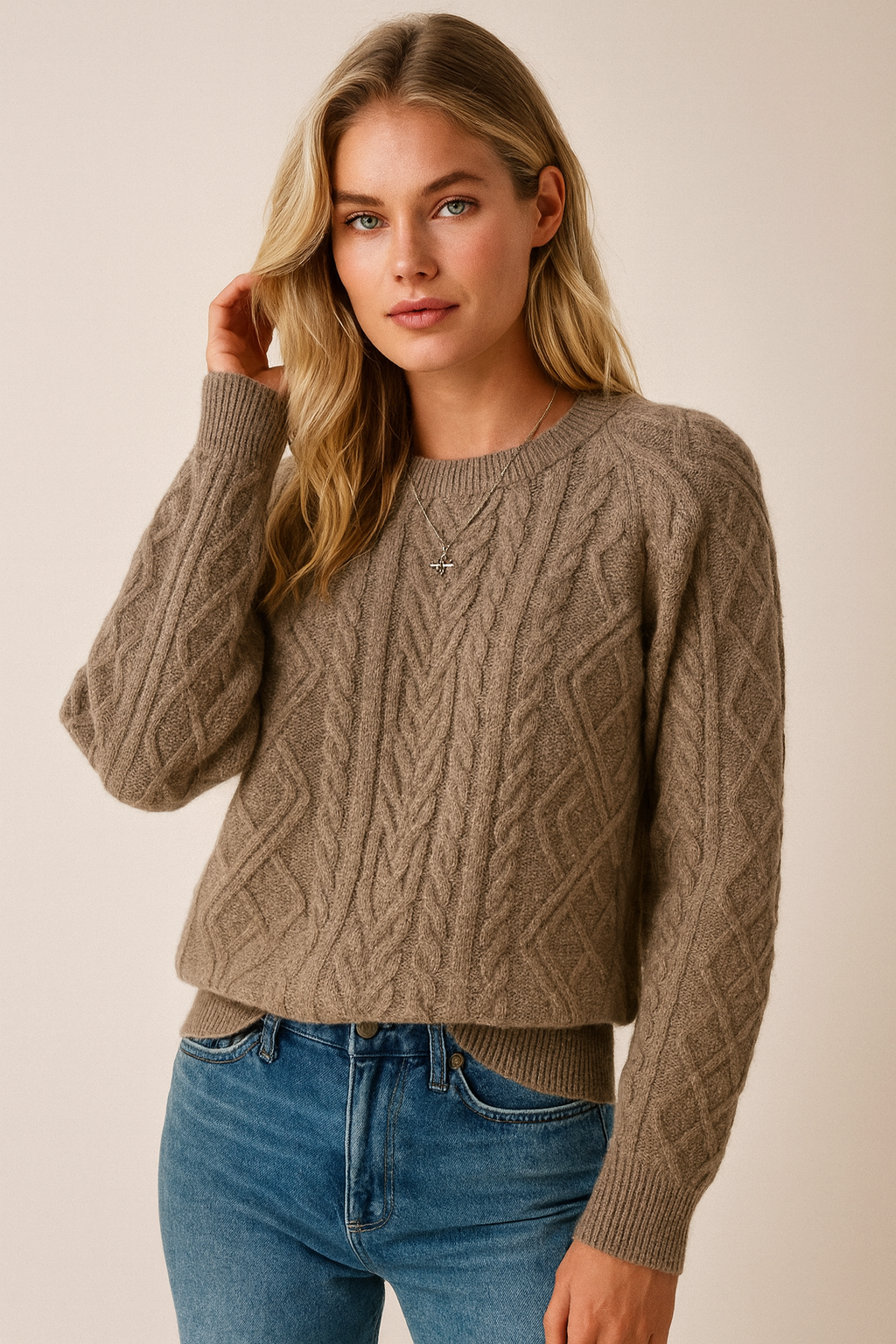 Dames Trui Kabelpatroon Ronde Hals Gebreid Basic Model - StudioMarella
