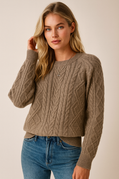 Dames Trui Kabelpatroon Ronde Hals Gebreid Basic Model - StudioMarella
