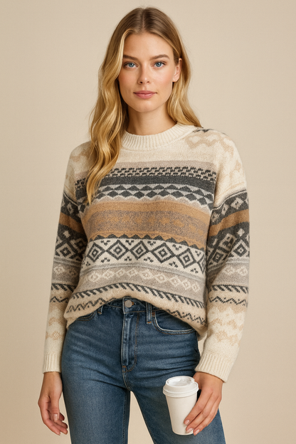 Dames Trui Gebreid Warm Aztec Patroon - StudioMarella