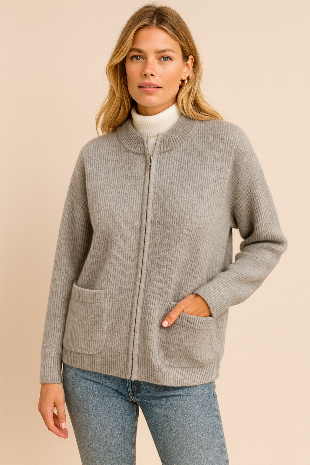 Damesvest Zwart Gebreid Met Ritssluiting