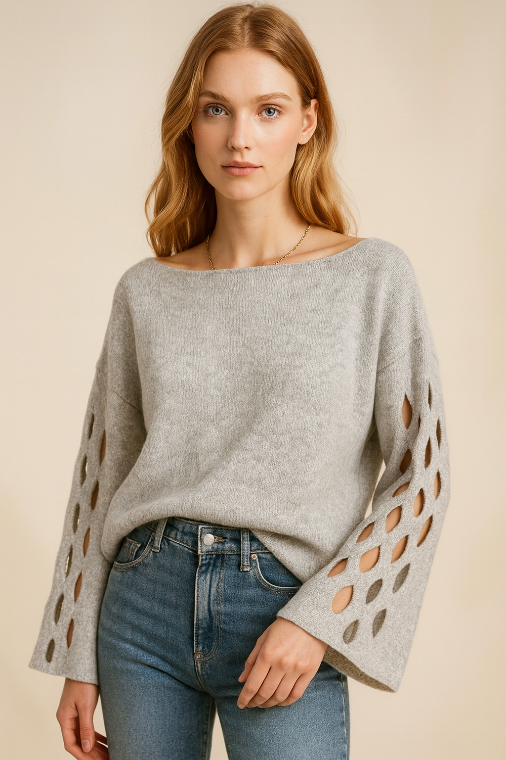 Dames Hals Sweater met Opengewerkte Mouwen Elegant en Stijlvol - StudioMarella