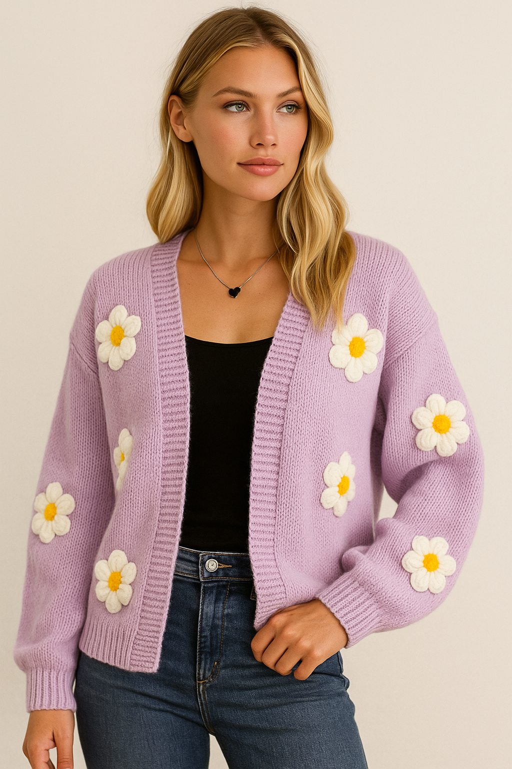 Dames Vest Gebreid met 3D Bloemen Warm en Stijlvol - StudioMarella