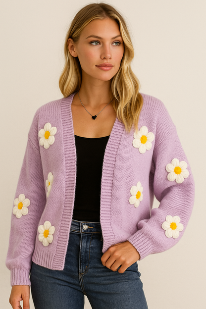 Dames Vest Gebreid met 3D Bloemen Warm en Stijlvol - StudioMarella