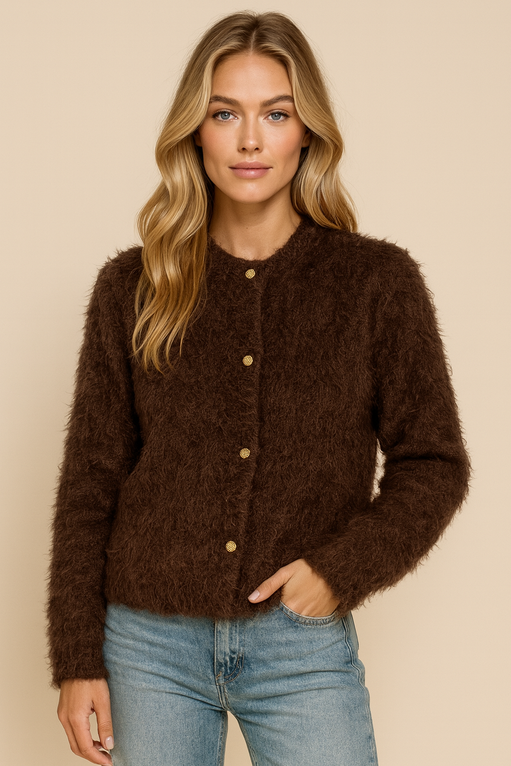 Dames Teddyjas Zacht Harig met Knopen - StudioMarella