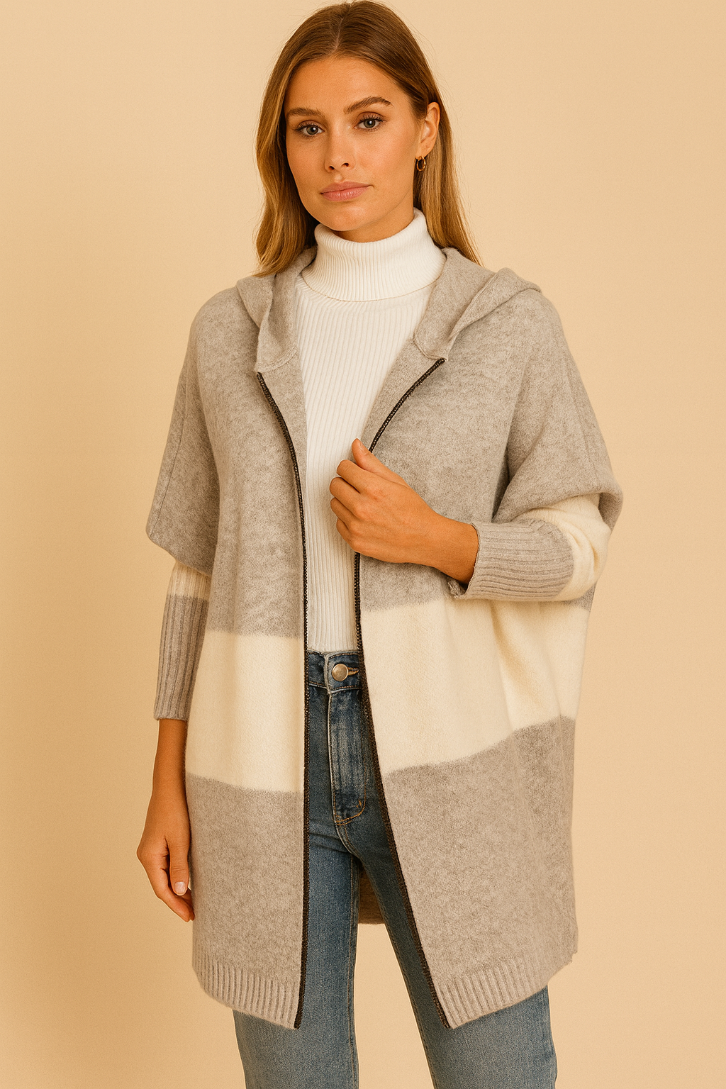 Dames Cardigan Zacht Colorblock Hoodie Jas - StudioMarella