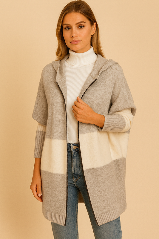 Dames Cardigan Zacht Colorblock Hoodie Jas - StudioMarella
