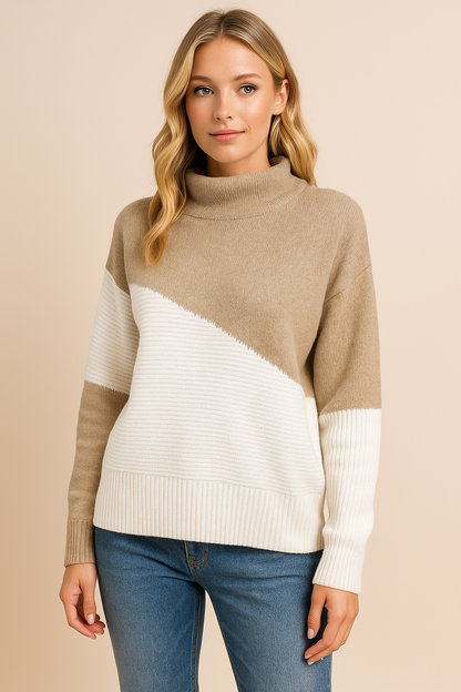 Dames Trui Gebreid Gebruind Bruin Schuin Model - StudioMarella