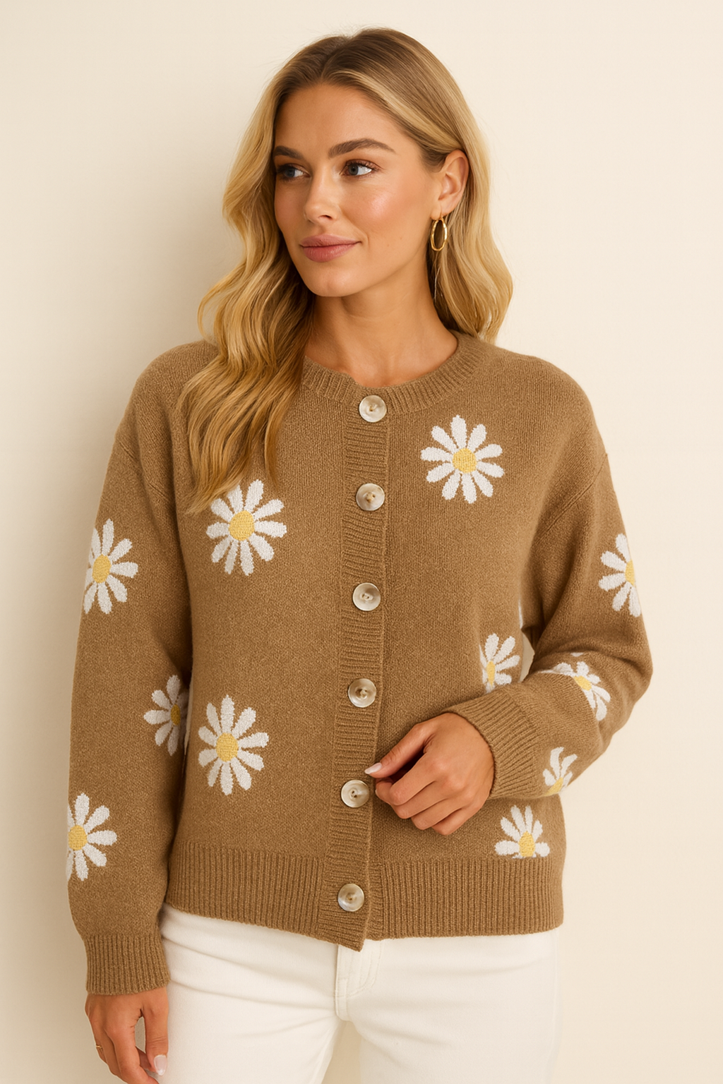 Dames Vest Gebreid Bloemenpatroon Roze → Gebreid Dames Vest Roze Bloemenpatroon - StudioMarella