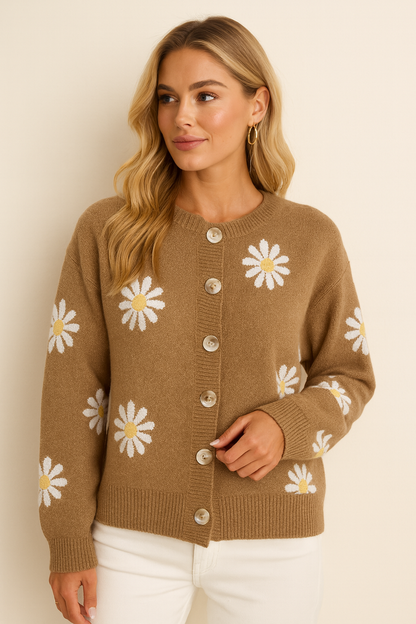 Dames Vest Gebreid Bloemenpatroon Roze → Gebreid Dames Vest Roze Bloemenpatroon - StudioMarella