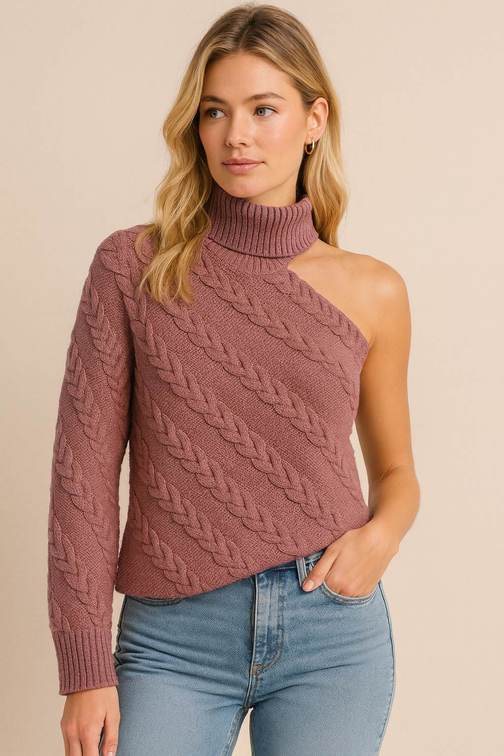 Dames Trui Rood Off-Shoulder Kabelbrei Zacht - StudioMarella