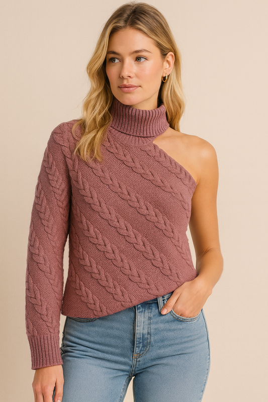 Dames Trui Rood Off-Shoulder Kabelbrei Zacht - StudioMarella