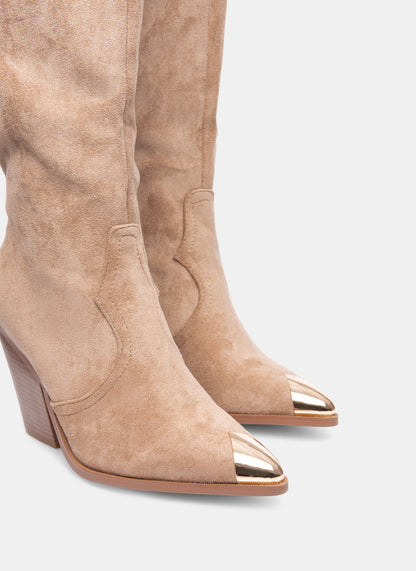Dames Western Laarzen met Hoge Schacht en Blokhak Cowboy Stijl Leer-Look