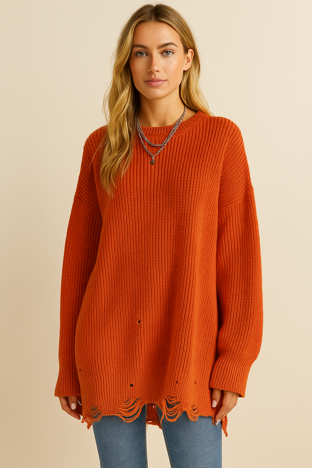 Dames Trui Oversized Ronde Hals Destroyed Effect Modieus - StudioMarella