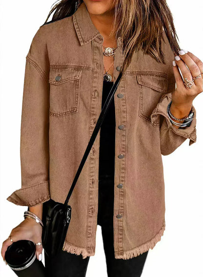 Dames Blouse Denim Klassiek Met Zakken Lichtblauw