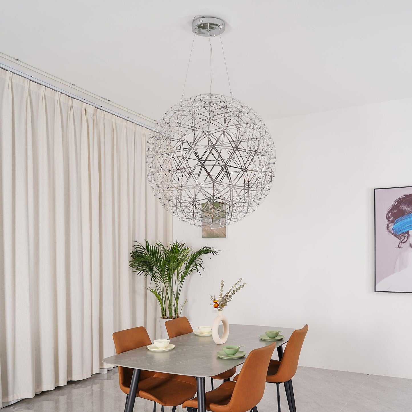 LED Hanglamp Bol Zilver Sfeerverlichting Moderne Lichtbol met Dimbare Lichtpunten Transparante Kristalbol Decoratief Scandinavisch Warm Wit Industrieel Design Interieurlamp