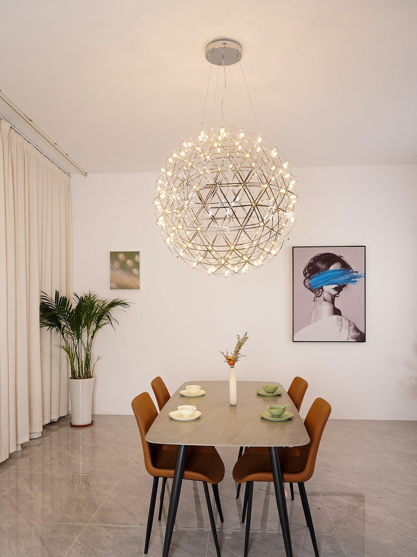 LED Hanglamp Bol Zilver Sfeerverlichting Moderne Lichtbol met Dimbare Lichtpunten Transparante Kristalbol Decoratief Scandinavisch Warm Wit Industrieel Design Interieurlamp