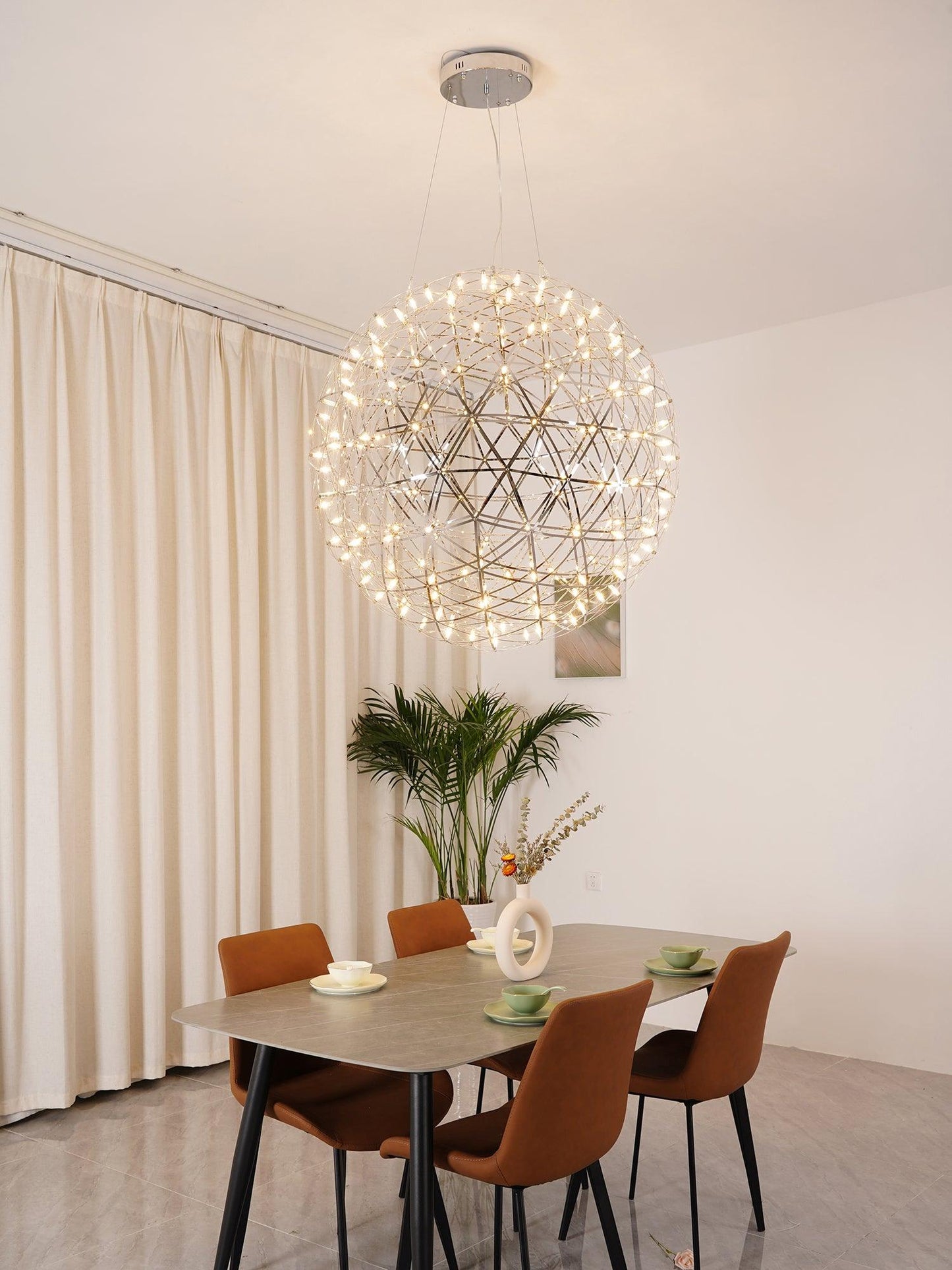 LED Hanglamp Bol Zilver Sfeerverlichting Moderne Lichtbol met Dimbare Lichtpunten Transparante Kristalbol Decoratief Scandinavisch Warm Wit Industrieel Design Interieurlamp