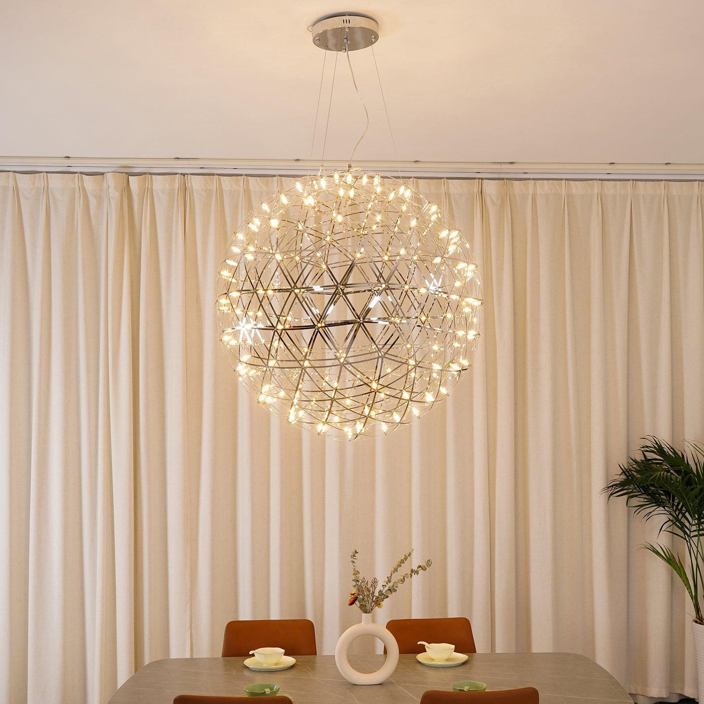 LED Hanglamp Bol Zilver Sfeerverlichting Moderne Lichtbol met Dimbare Lichtpunten Transparante Kristalbol Decoratief Scandinavisch Warm Wit Industrieel Design Interieurlamp