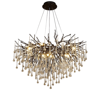 Zwarte kroonluchter raindrop aluminium kristal 60-120 cm woonkamer eetkamer luxe verlichting grote ruimte design