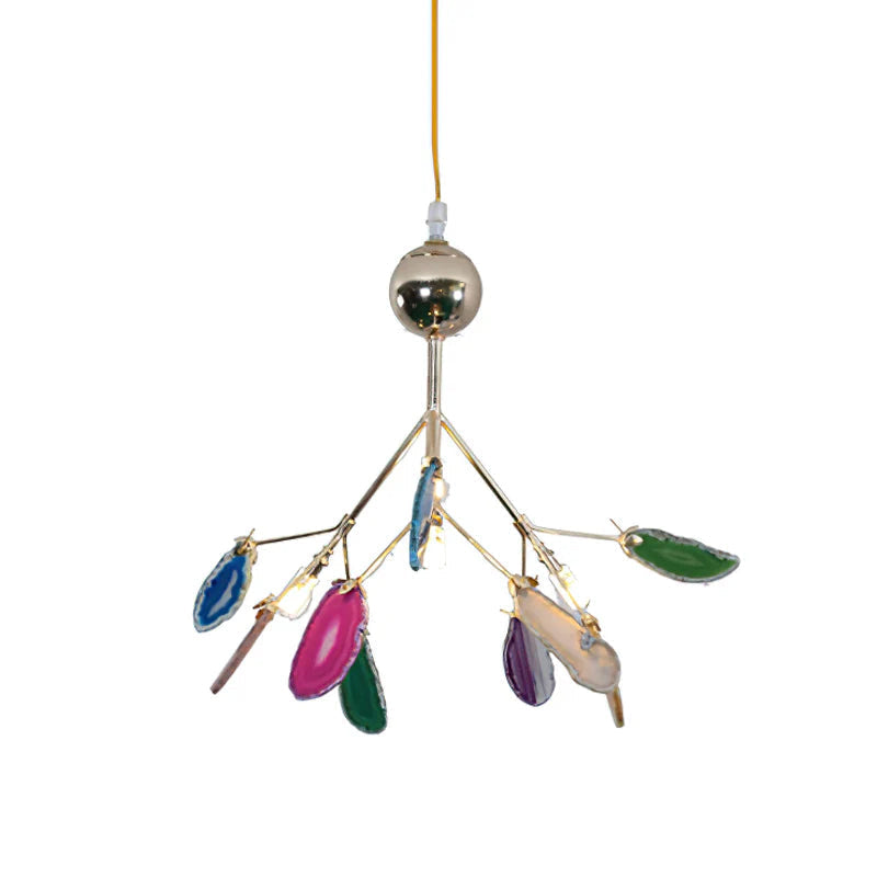 Agaat Kristal Kroonluchter met Natuursteen – Exclusieve Hanglamp voor Eetkamer, Woonkamer en Kantoor