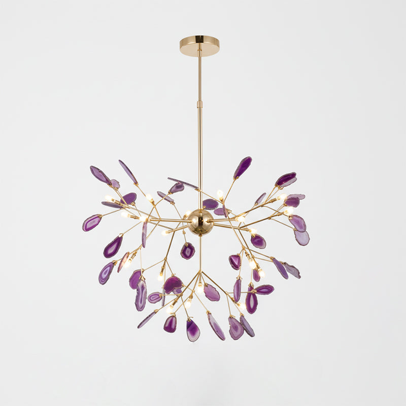 Agaat Kristal Kroonluchter met Natuursteen – Exclusieve Hanglamp voor Eetkamer, Woonkamer en Kantoor