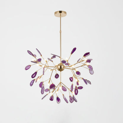 Agaat Kristal Kroonluchter met Natuursteen – Exclusieve Hanglamp voor Eetkamer, Woonkamer en Kantoor