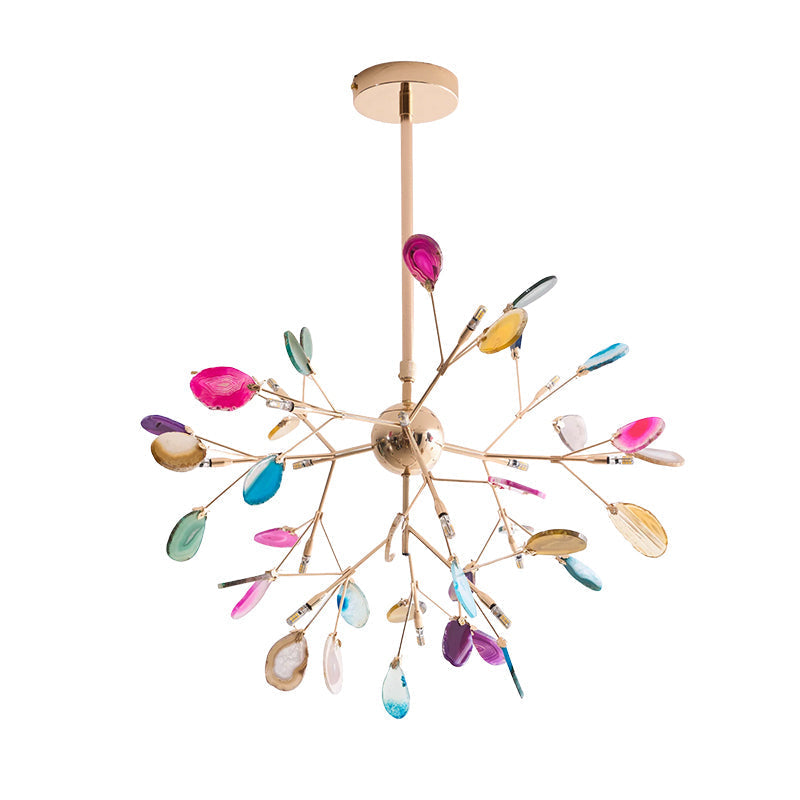 Agaat Kristal Kroonluchter met Natuursteen – Exclusieve Hanglamp voor Eetkamer, Woonkamer en Kantoor
