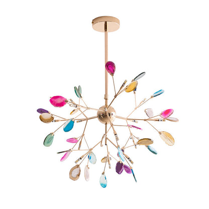 Agaat Kristal Kroonluchter met Natuursteen – Exclusieve Hanglamp voor Eetkamer, Woonkamer en Kantoor