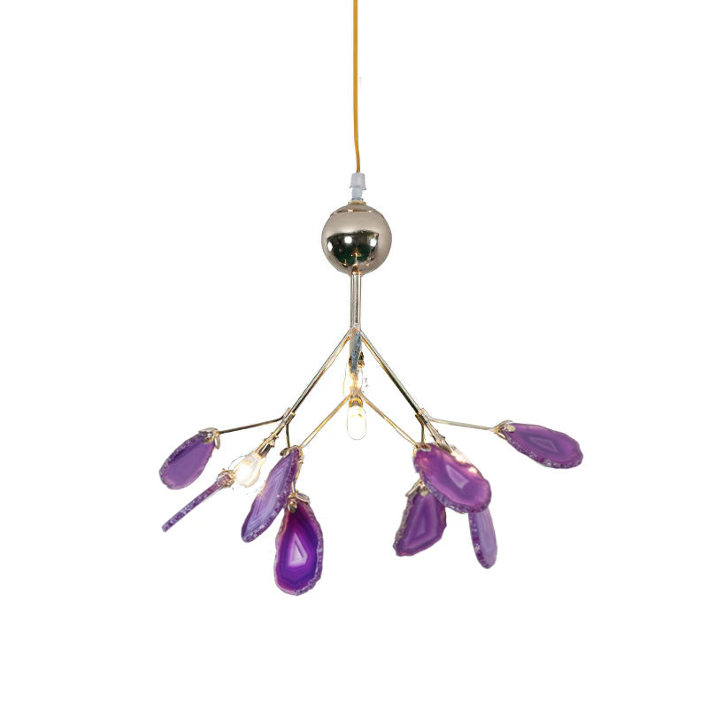 Agaat Kristal Kroonluchter met Natuursteen – Exclusieve Hanglamp voor Eetkamer, Woonkamer en Kantoor