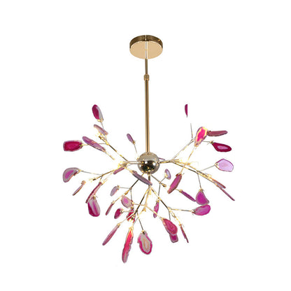 Agaat Kristal Kroonluchter met Natuursteen – Exclusieve Hanglamp voor Eetkamer, Woonkamer en Kantoor