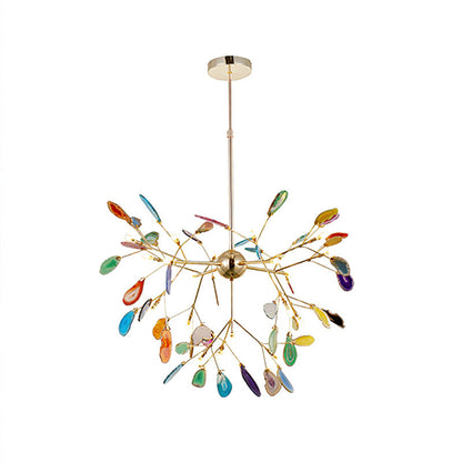 Agaat Kristal Kroonluchter met Natuursteen – Exclusieve Hanglamp voor Eetkamer, Woonkamer en Kantoor
