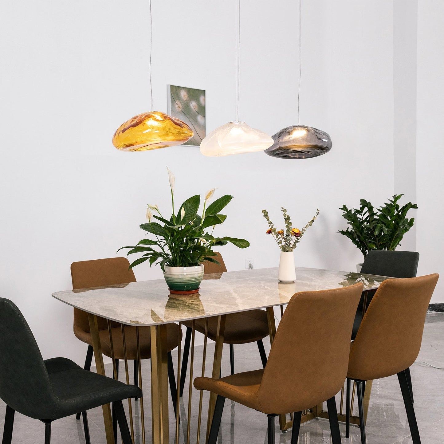 Glazen Hanglamp met Organische Textuur Transparant Rookgrijs Amber