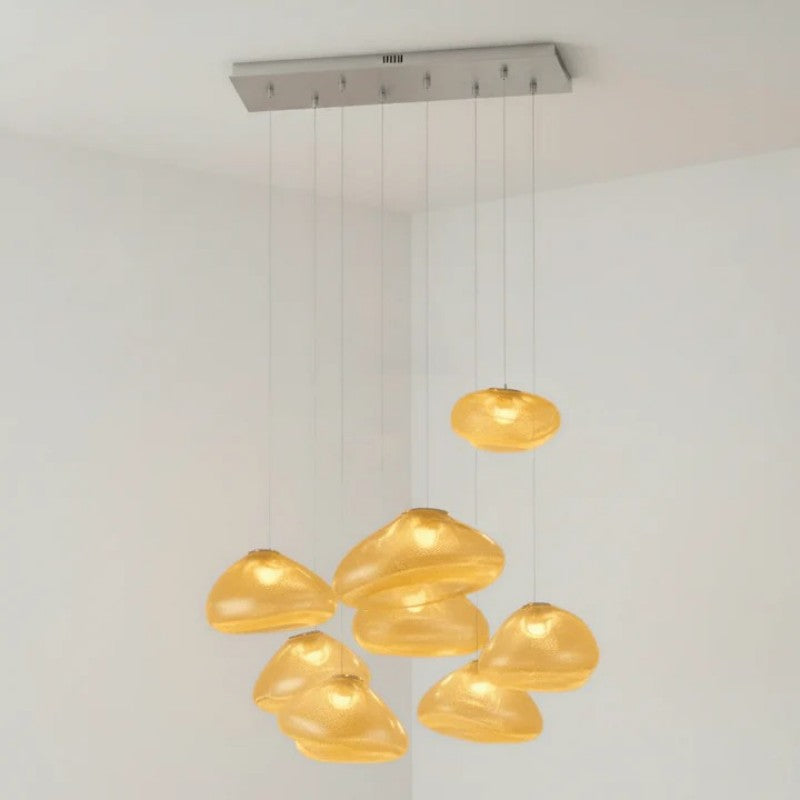 Glazen Hanglamp met Organische Textuur Transparant Rookgrijs Amber