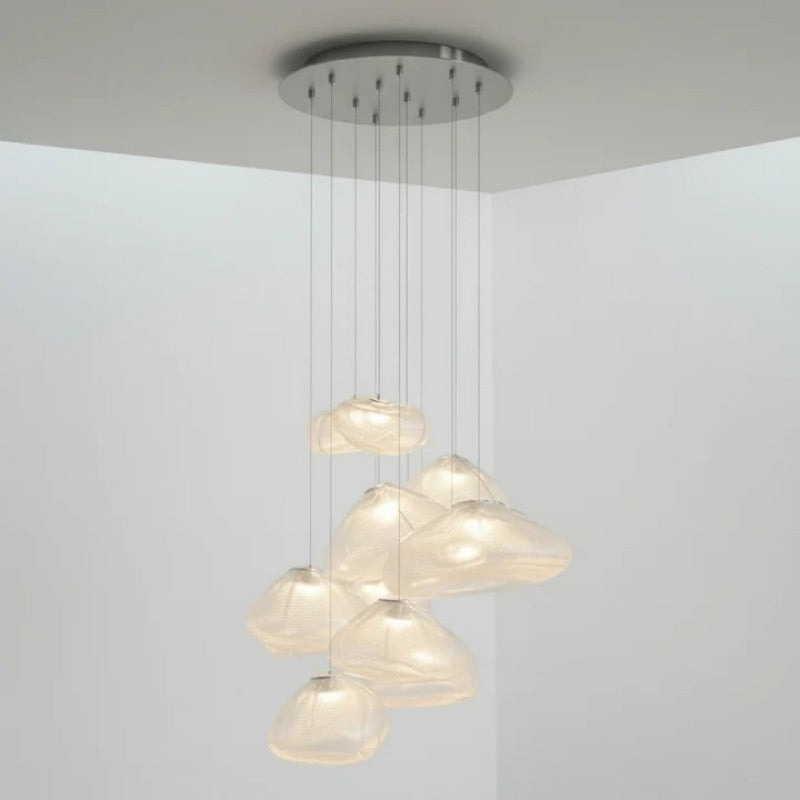 Glazen Hanglamp met Organische Textuur Transparant Rookgrijs Amber