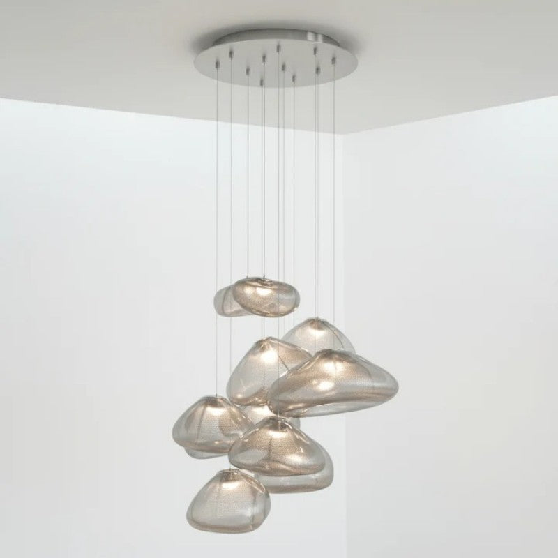 Glazen Hanglamp met Organische Textuur Transparant Rookgrijs Amber