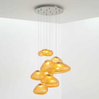 Glazen Hanglamp met Organische Textuur Transparant Rookgrijs Amber