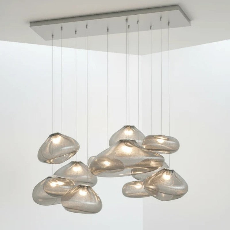 Glazen Hanglamp met Organische Textuur Transparant Rookgrijs Amber