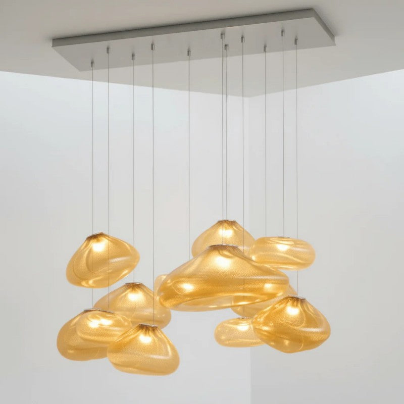 Glazen Hanglamp met Organische Textuur Transparant Rookgrijs Amber